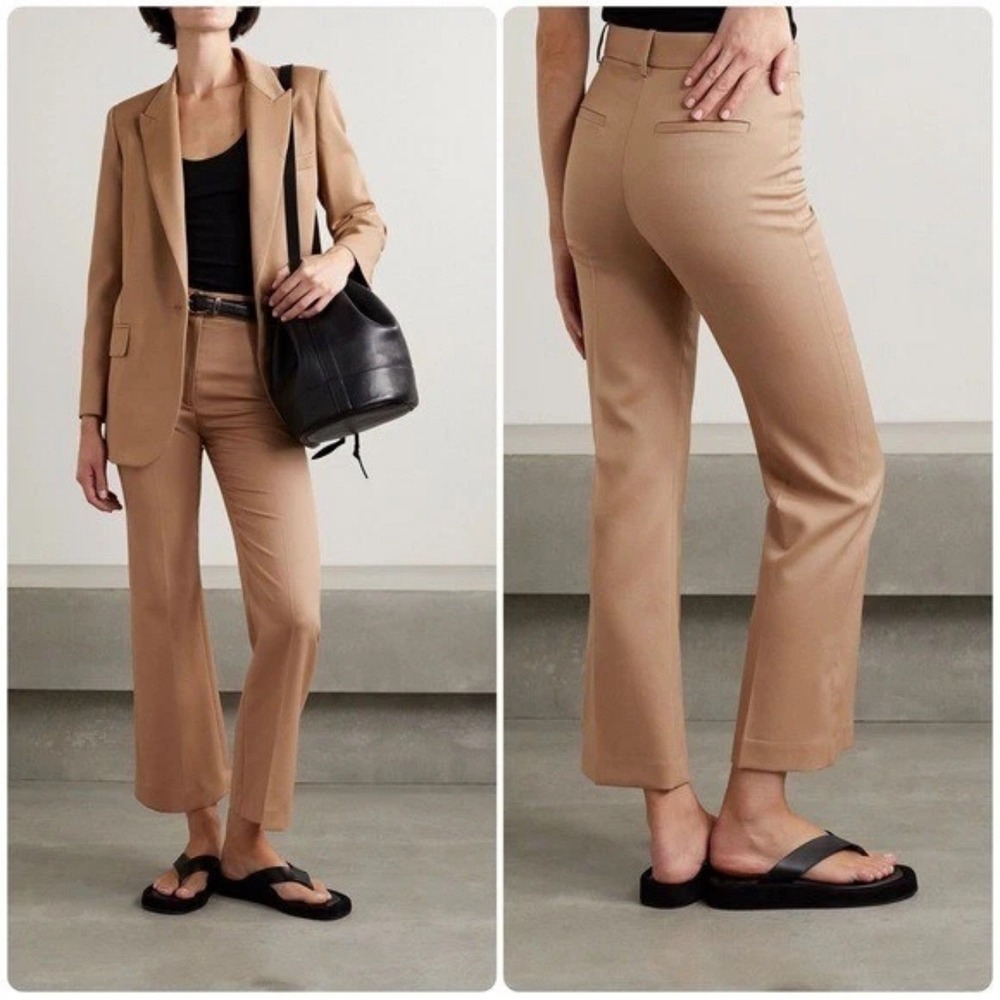 Nili Lotan Womens Camel Cropped Corette Pants Virgin Wool Size 8 $750 NWOT‎